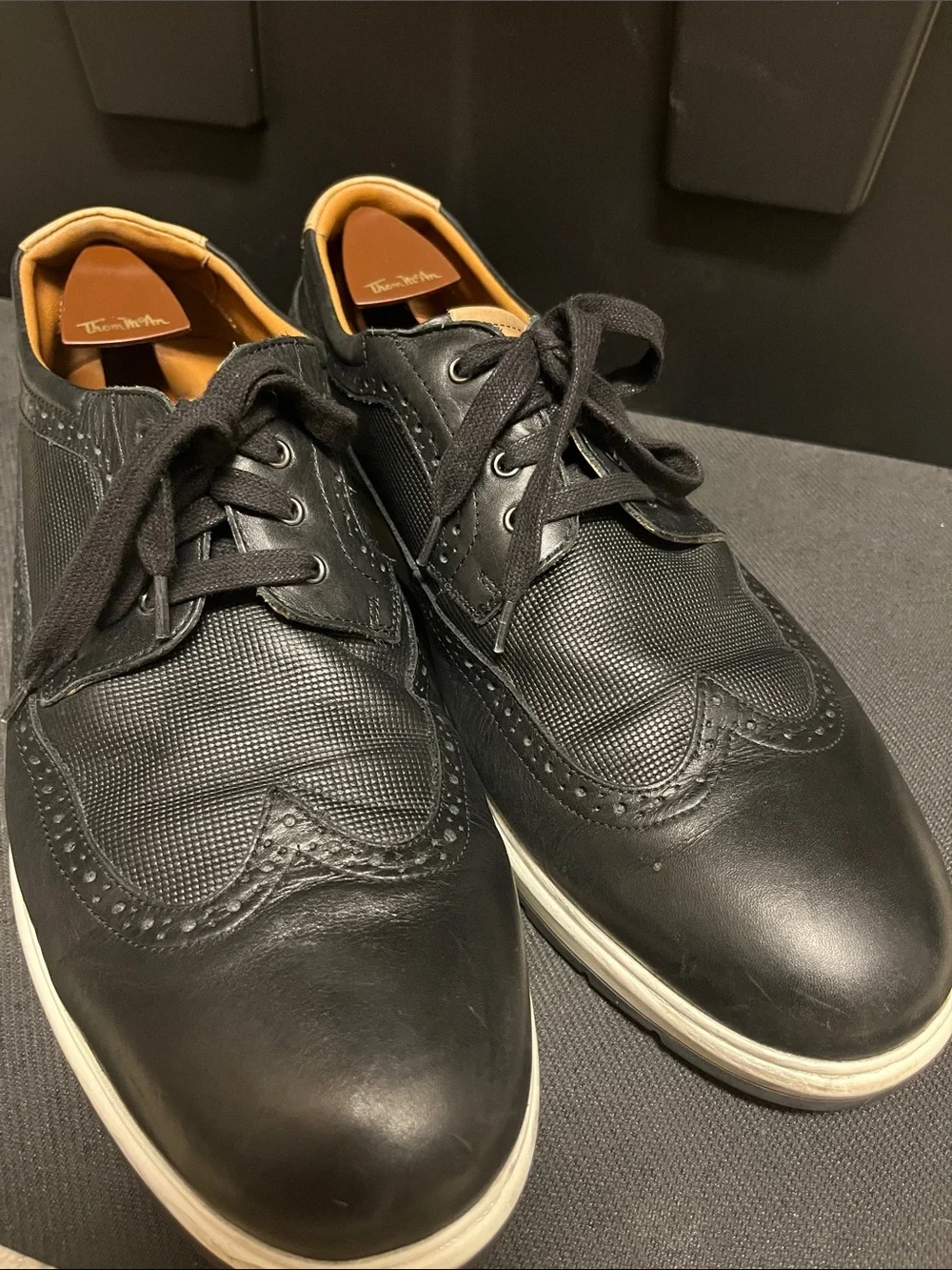 Johnston & Murphy Mens Elliston Derby Dress Shoes Black Leather Wingtip 13 (B11)